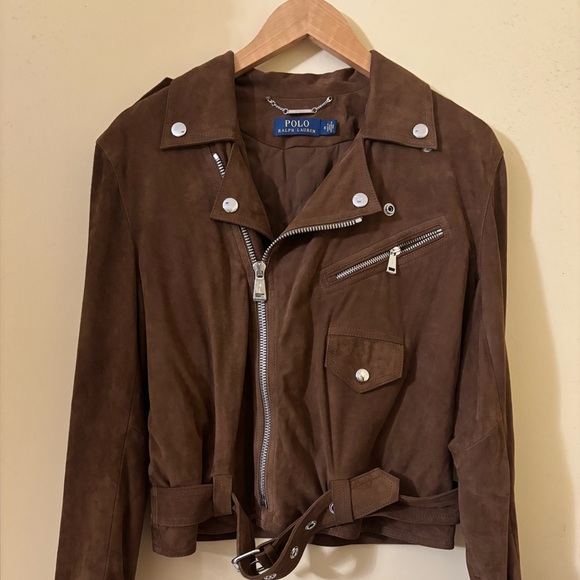 🆕 Ralph Lauren motto biker Brown suede jacket, in Box - Picture 4 of 11